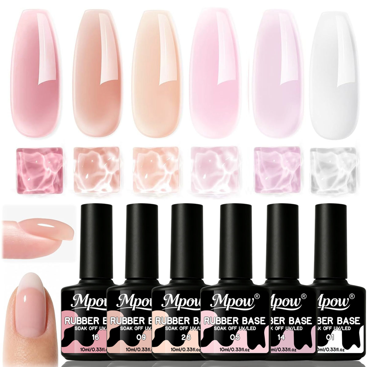 Nail Art Natural Pink - Mpow 1/6個入り 10ml ラバーベースジェルネイルポリッシュセット 6色 ジェリーピンク