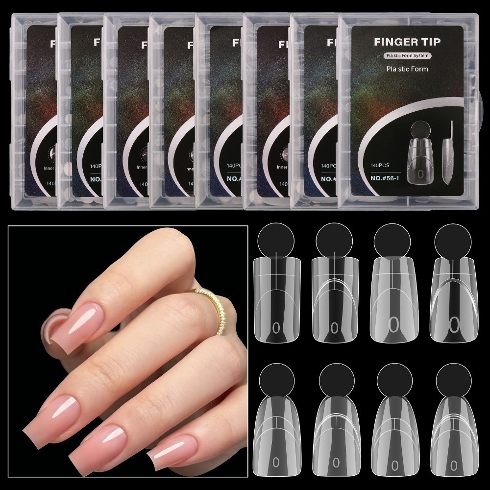Nail Extension Form - 140個入り マット仕上げ フレンチネイル デュアルフォーム 14サイズ インナーフレンチライン付き