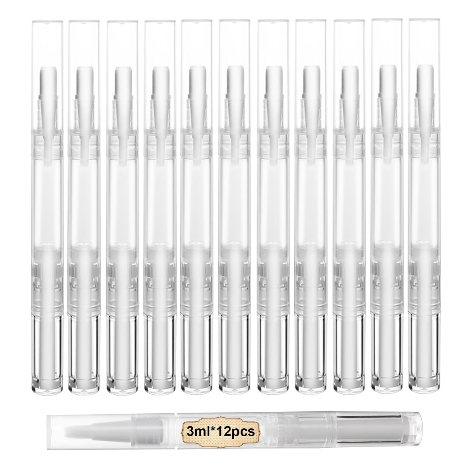 Cuticle Oil Pen - 12本入り 3ml 空のキューティクルオイルペン、ブラシ付き詰め替え可能なネイルオイルペン、透明ツイストペン、リップグロス化粧品容器