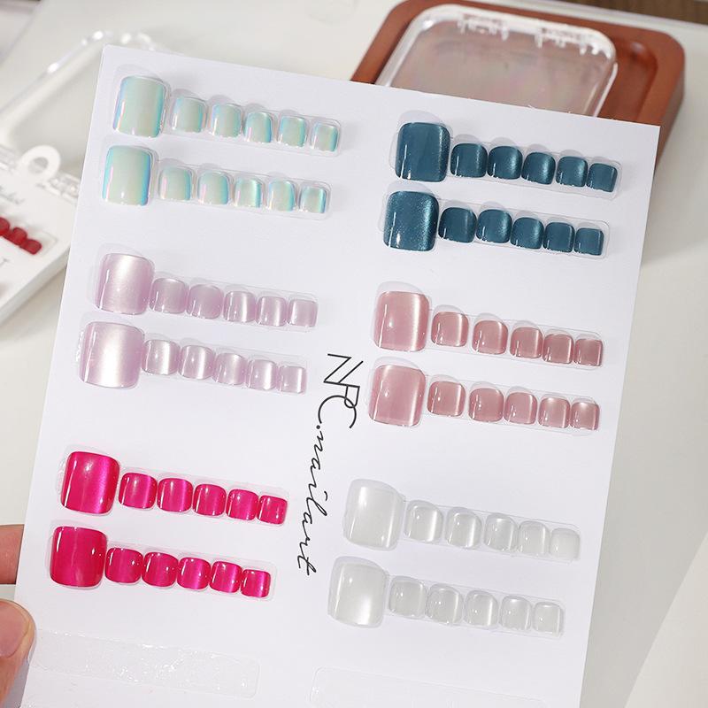 新しい10個入り/箱 フレンチフェイクネイル グロッシーキャ - Nail Art Extension Cat Eye のレビューと価格
