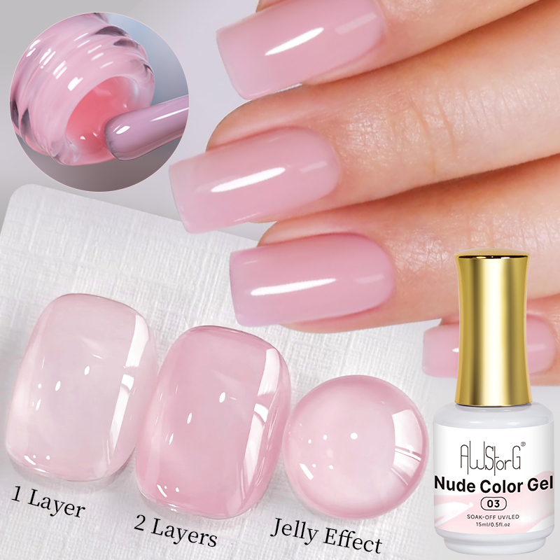 AWStorG 15ml ジェリーヌードピンク透明ジェル ソ - Nail Art Natural Pink のレビューと価格